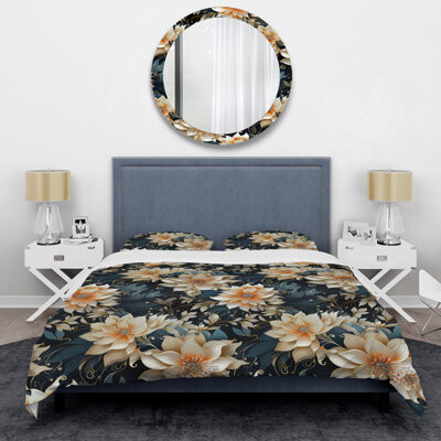 Design Art Luxurious Gold And Grey Flowers Pattern Bedding
