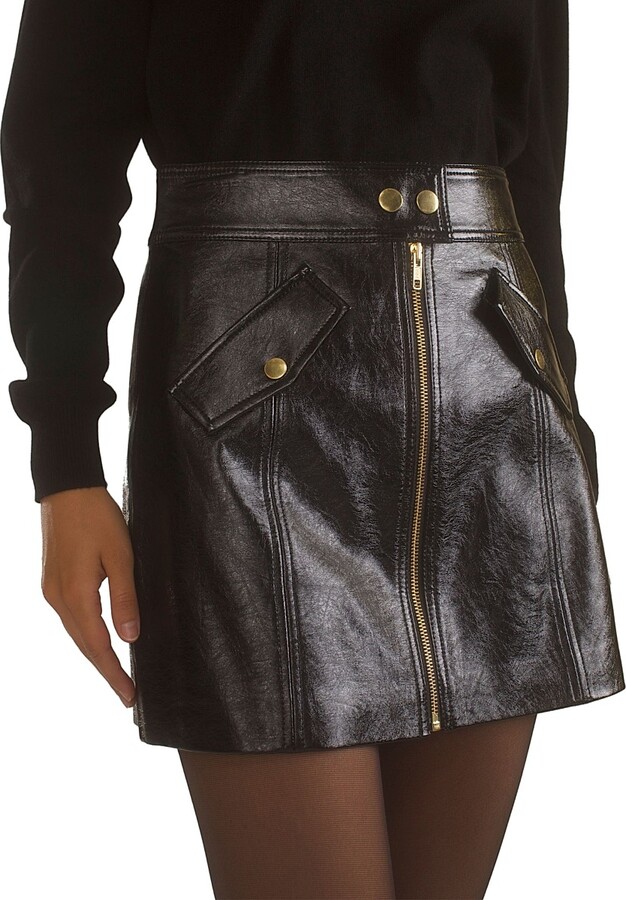 Cynthia Rowley Women's Patent Vegan-Leather A-line Miniskirt - Black - Size 2