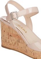 Thumbnail for your product : Prada Patent Ankle-Strap Wedge Sandals-Nude