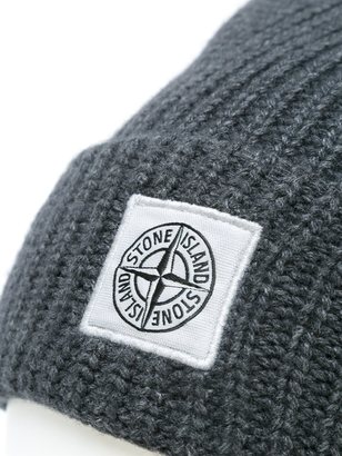 Stone Island logo ribbed beanie hat