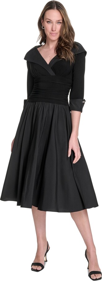 Jessica Howard Women's Mixed-Media Fit & Flare Midi Dress