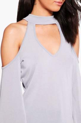 boohoo Petite Lucy Plunge Neck Tie Back Knitted Top