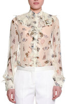 Thumbnail for your product : Alexander McQueen Obsessions Ruffled-Trim Blouse, White/Mix