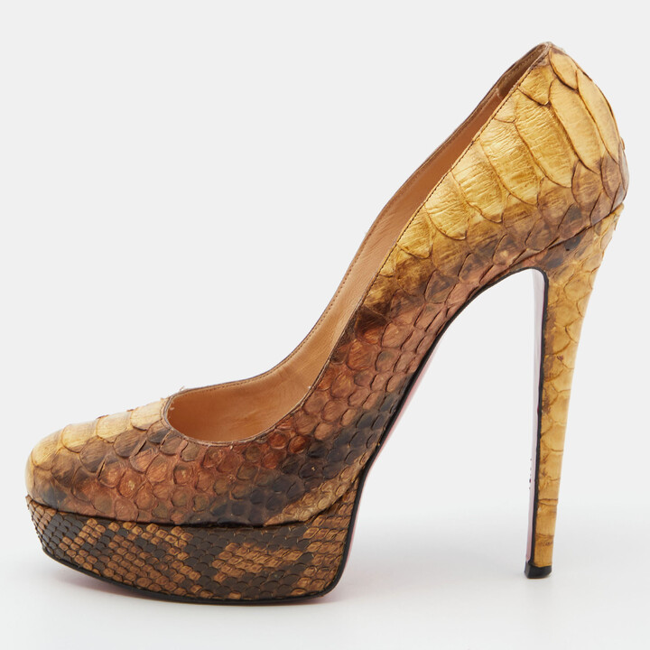 Christian Louboutin Bianca Size 39 Brown Python Leather Platform Pumps
