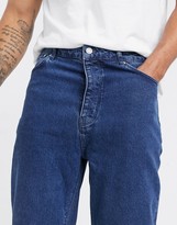 Thumbnail for your product : ASOS DESIGN dad jeans in flat dark wash blue