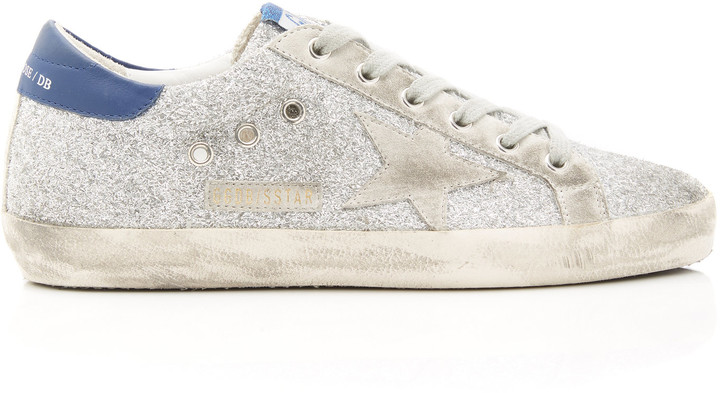 superstar glittered distressed leather sneakers