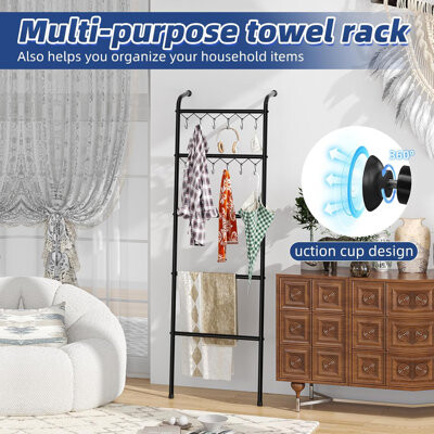 Blanket Ladder,5 Tier Metal Towel Rack With 12 Hooks, 79'' Metal Style Decorative Ladder For The Living Room Bedroom Bathroom Home Decor, Black