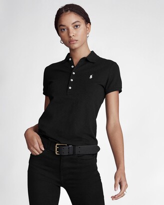 Polo Ralph Lauren Women's Black Short Sleeve Tops - Slim Fit Stretch Polo Shirt