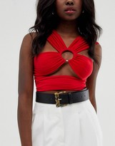 Thumbnail for your product : ASOS DESIGN wide tort and rhinestone buckle waist belt