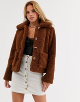 Thumbnail for your product : Miss Selfridge teddy trucker in chocolate