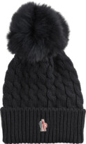 Thumbnail for your product : Moncler Wool Cable-Knit Fur Pom Beanie