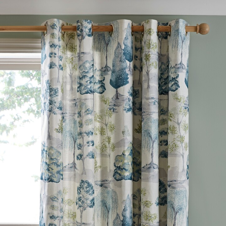 Dunelm Watercolour Trees Teal Eyelet Curtains Green ShopStyle