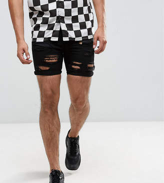 Jaded London Super Skinny Shorts In Black With Distressing