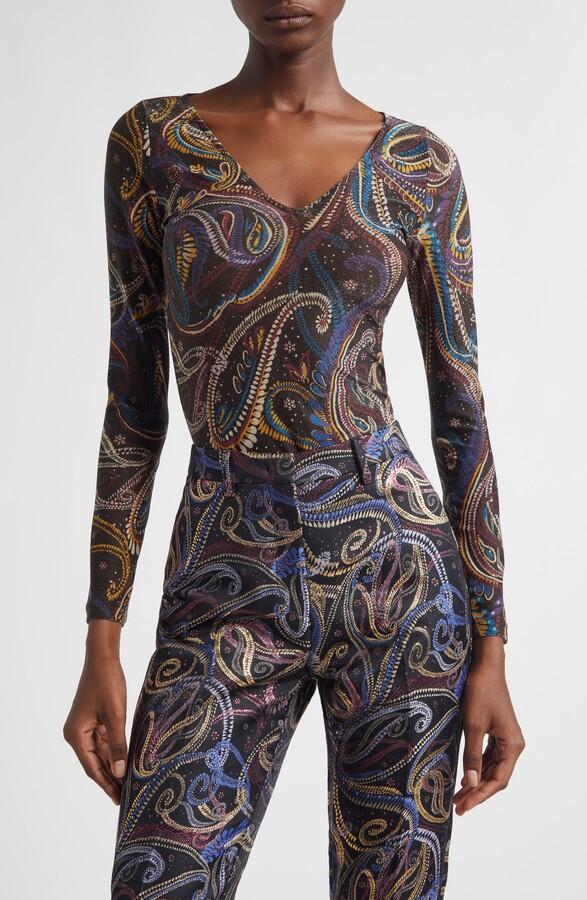 Etro Metallic Paisley Jersey Top