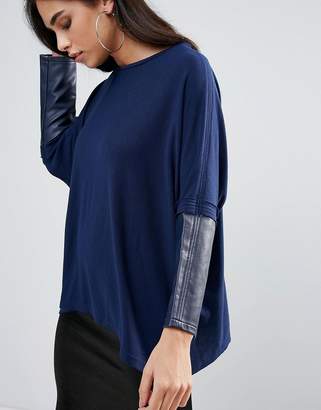 Traffic People Light Knit Jumper With Contrast Sleeves