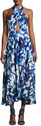 Milly Silk Chiffon Petal Midi Dress, Blue