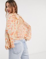 Thumbnail for your product : Free People mabel printed ruched blouse in white