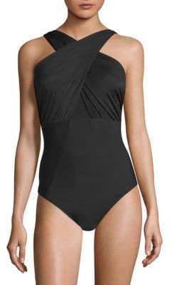 Miraclesuit Women's Network Embrace Crossneck Colorblock One-Piece - Black - Size 12