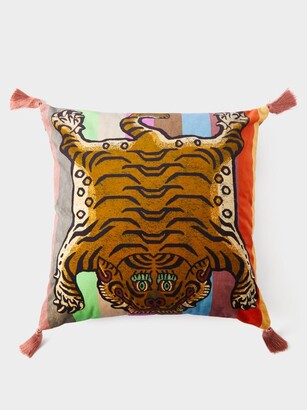 House of Hackney Saber Tiger-print Tasselled Velvet Cushion