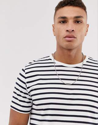 Topman t-shirt in horizontal white & navy stripe