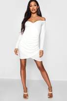 Thumbnail for your product : boohoo Soft Knit Off The Shoulder Wrap Dress