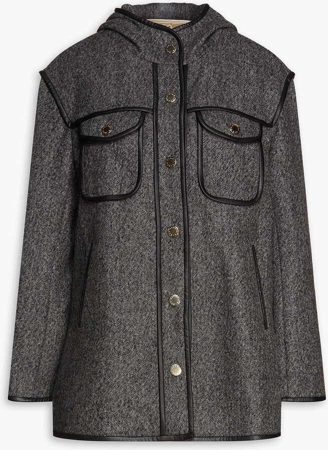 Sandro Faux leather-trimmed wool hooded jacket ShopStyle