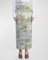 Tiered Landscape-Print Ribbed Maxi Sk 