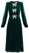 Thumbnail for your product : Saloni Camille Crystal-bow Velvet Midi Dress - Green