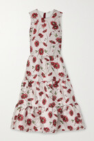 Thumbnail for your product : Adam Lippes Tiered Floral-print Satin-jacquard Midi Dress - Pink