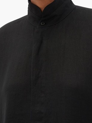 eskandar Longline Band-collar Linen Shirt - Black
