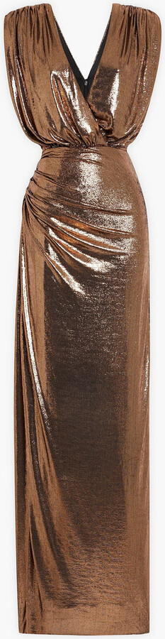 Misha ruched lamé gown
