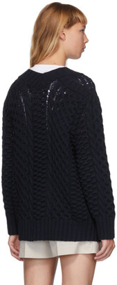 3.1 Phillip Lim Navy Wool Cable Knit Cardigan