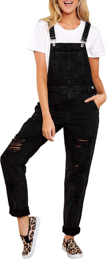 Women's Baggy Denim Jumpsuit Jeans Ladies Loose Ripped Overalls Pants Dungarees
