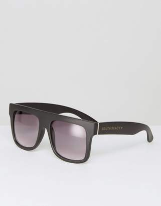 South Beach Oversized Shield Flat Top Sunglasses with Gradient Lens
