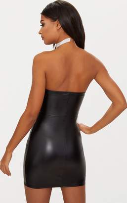 PrettyLittleThing Wine PU Bandeau Cup Detail Bodycon Dress
