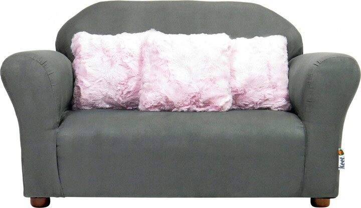 Keet SR092P Plush Childrens Sofa with Pink Accent Pillows, Charcoal - 32 x 18 x 18 x in.