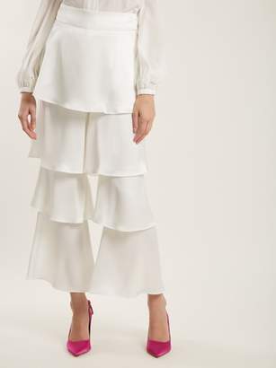 Osman Felix Tiered Satin Trousers - Womens - White