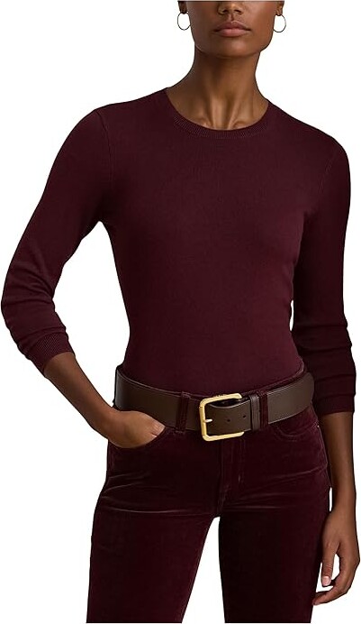 Lauren Ralph Lauren Cotton-Blend Sweater Women's Clothing Dark Garnet : XL, Polyester/Cotton