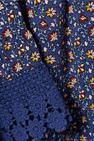 Thumbnail for your product : Tory Burch Wild Pansy Crochet-trimmed Poplin Mini Dress - Navy