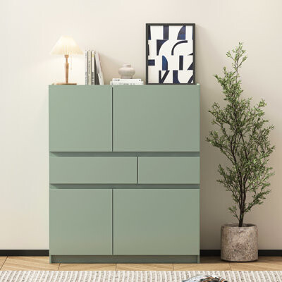 Ophelia & Co. Wooden Storage Cabinet With 4 Doors And 2 Drawers For Daily Items 4-Door 2 Pale Closet Organization