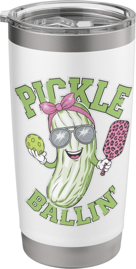 Pickle Ball Champs, Ballin Sports Pickle Ballin' Fun Cartoon Design, Pickle Ball Stainless Steel Insulated Tumbler