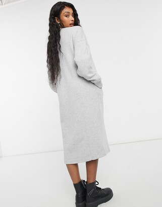 Monki Coba organic blend cotton knitted midi dress in gray