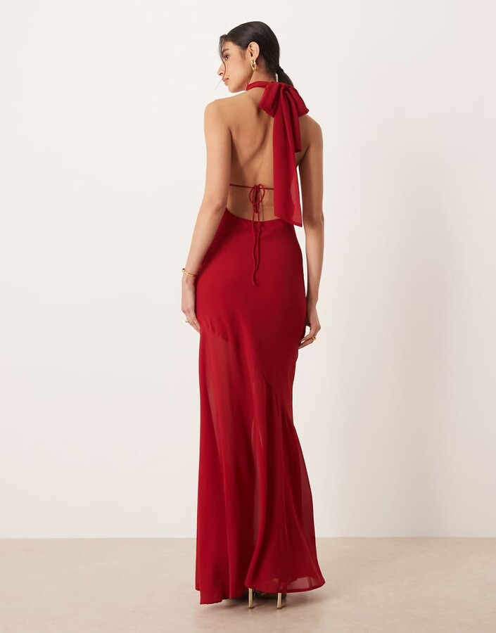 Amy Lynn scarf neck chiffon maxi dress in red