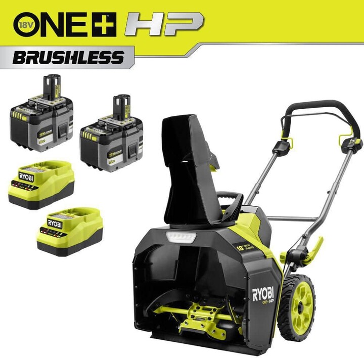 RYOBI 18V HP Brushless 18 in. Single-Stage Cordless Electric Snow Blower with (2) 6.0 Ah Batteries and Chargers