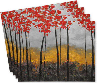 East Urban Home Abstract Autumn Trees Polyester Kundra Set of 4 | Home Decor