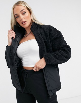 adidas outdoors sherpa fleece jacket in black