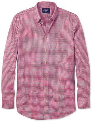 Extra Slim Fit Non-Iron Poplin Coral and Navy Check Cotton Casual Shirt Single Cuff Size Small by Charles Tyrwhitt