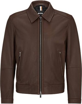 HUGO BOSS Leather jacket with two-way zip