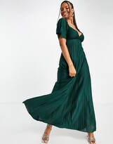 Thumbnail for your product : ASOS DESIGN pleated twist back cap sleeve maxi dress in forest green