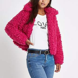 River Island Petite Pink shearling faux fur crop coat